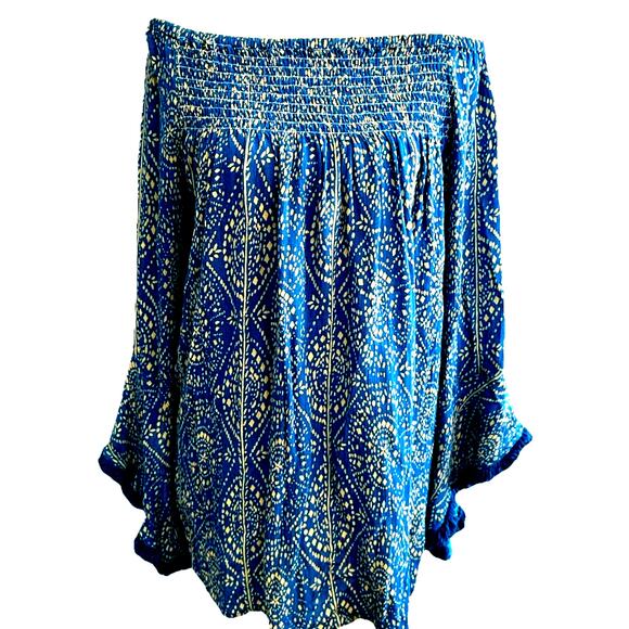 Boho smocked tunic fairycore cottage coquette Fringe Festival blue flowy gypsy L - Picture 2 of 10